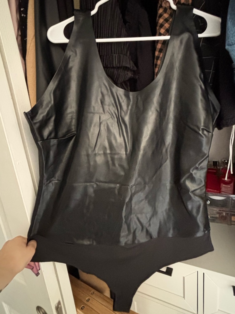 Pinsy Shapewear Faux Leather Bodysuit